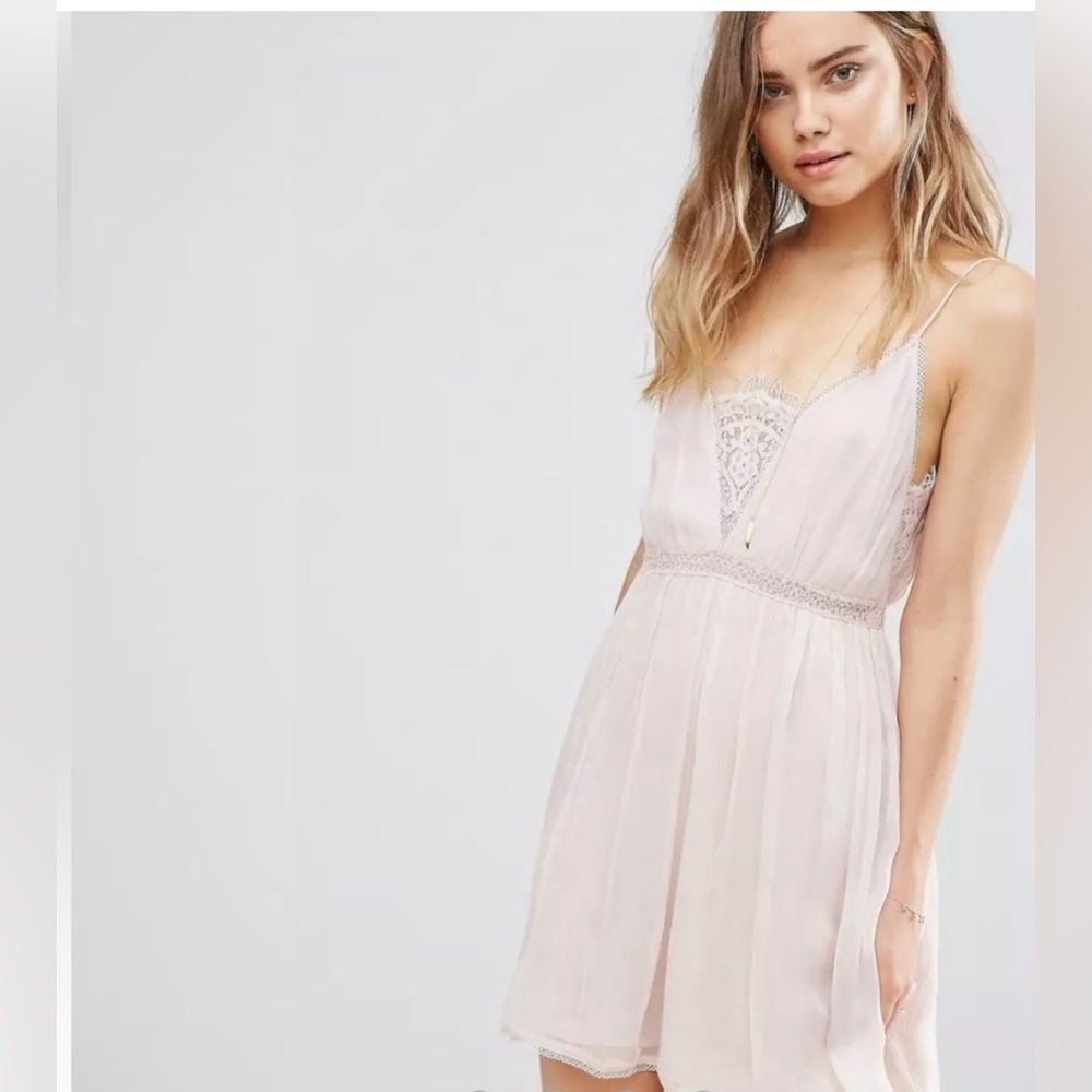 The Jetset Diaries Basilia Lace Trim Spaghetti Strap Dress